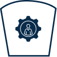 Blue gear silhouette with human figure